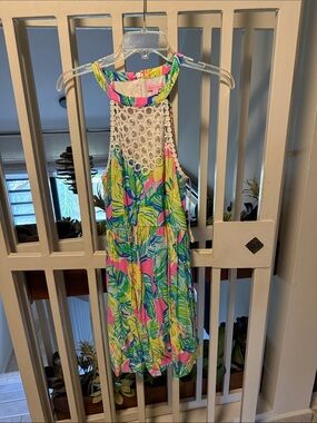 Lilly Pulitzer Bright Tropical Halter Dress in Pink, Green & Blue